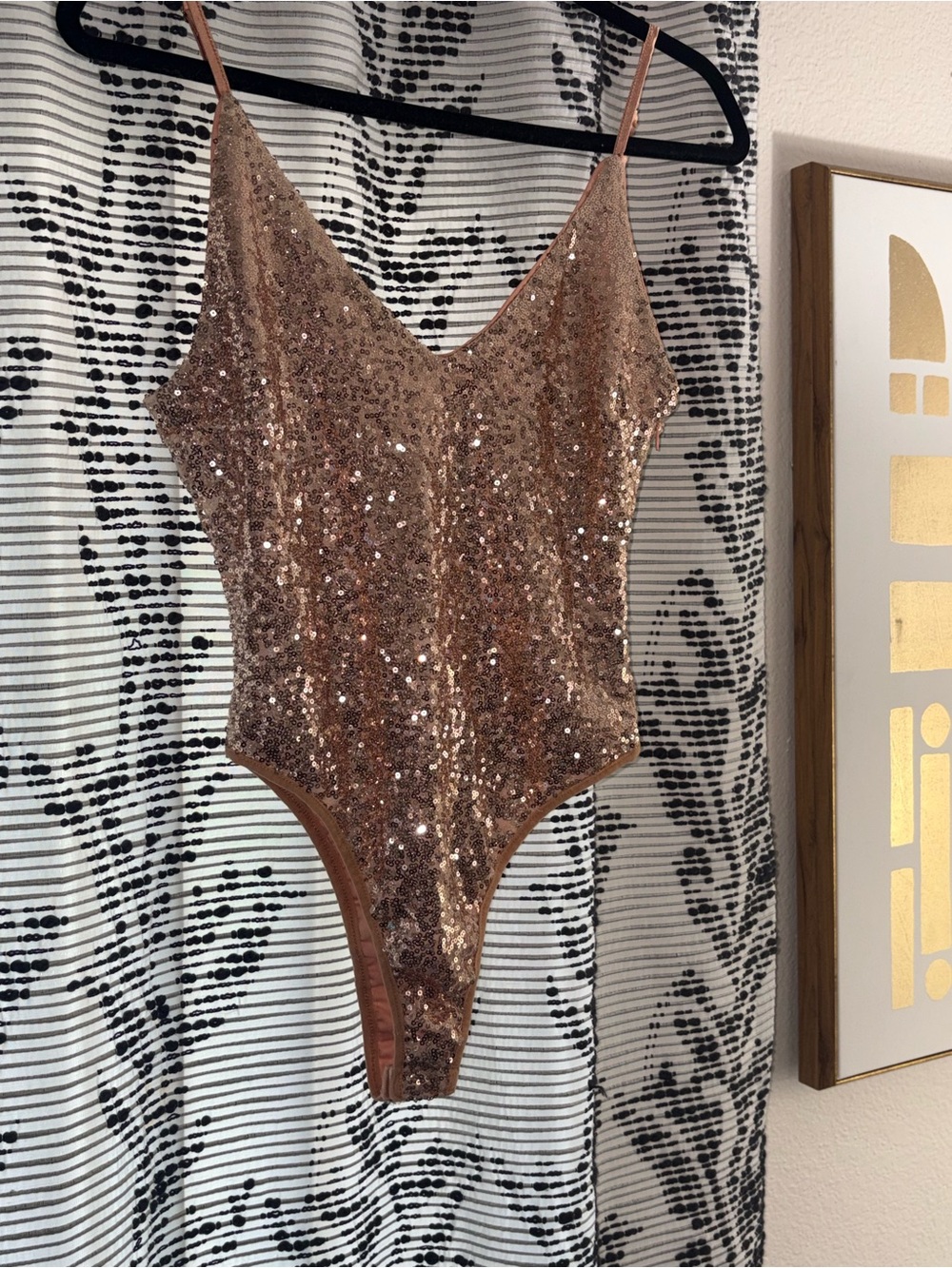 Forever 21 Rose Gold Sequin Bandeau Bodysuit
